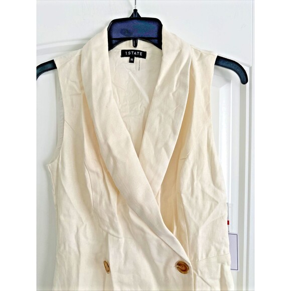 1.STATE Women's Double-Breasted Sleeveless Romper Blazer Look Ivory Beige XS - Picture 8 of 11